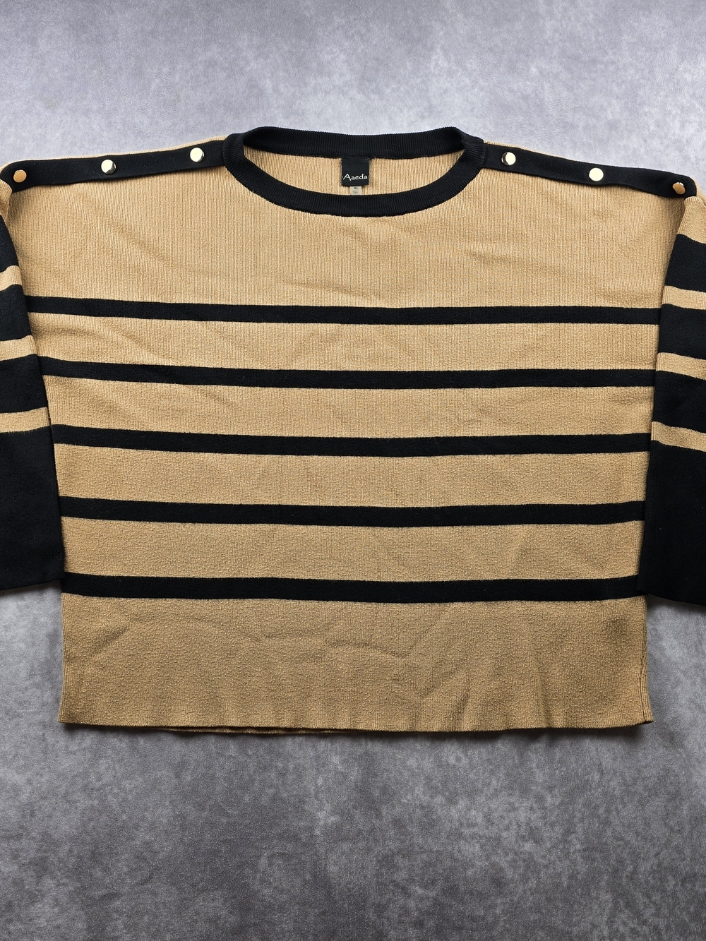 Aaeda XL Tan Black Striped Oversized Sweater